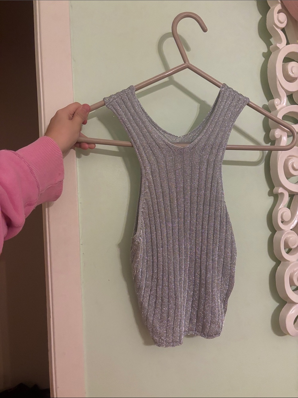 H&M Silver Ribbed Shimmer Tank Top